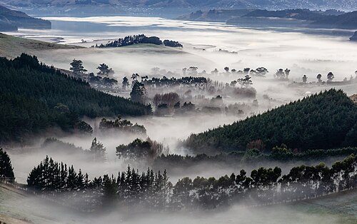 Landschaft in Neuseeland, mcqueens pass towards lyttelton harbour