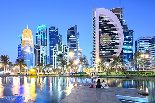 Landschaft in Katar, skyline doha west bay