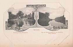 Landschaft in Suriname, prentbriefkaart uit album als aandenken aan ng