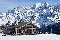 The mountain Mont Blanc, restaurant la kouzna les contamines
